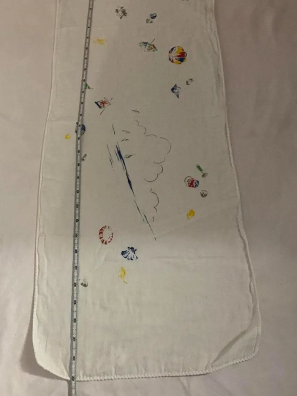 Vintage Hand Embroidered Dresser Scarf Table Runner White Linen Cottagecore